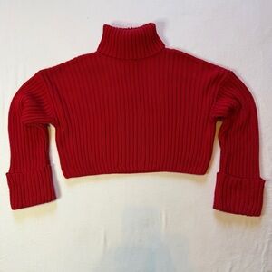 Zara Cropped Ribbed Turtleneck Sweater Red  Size Small Women